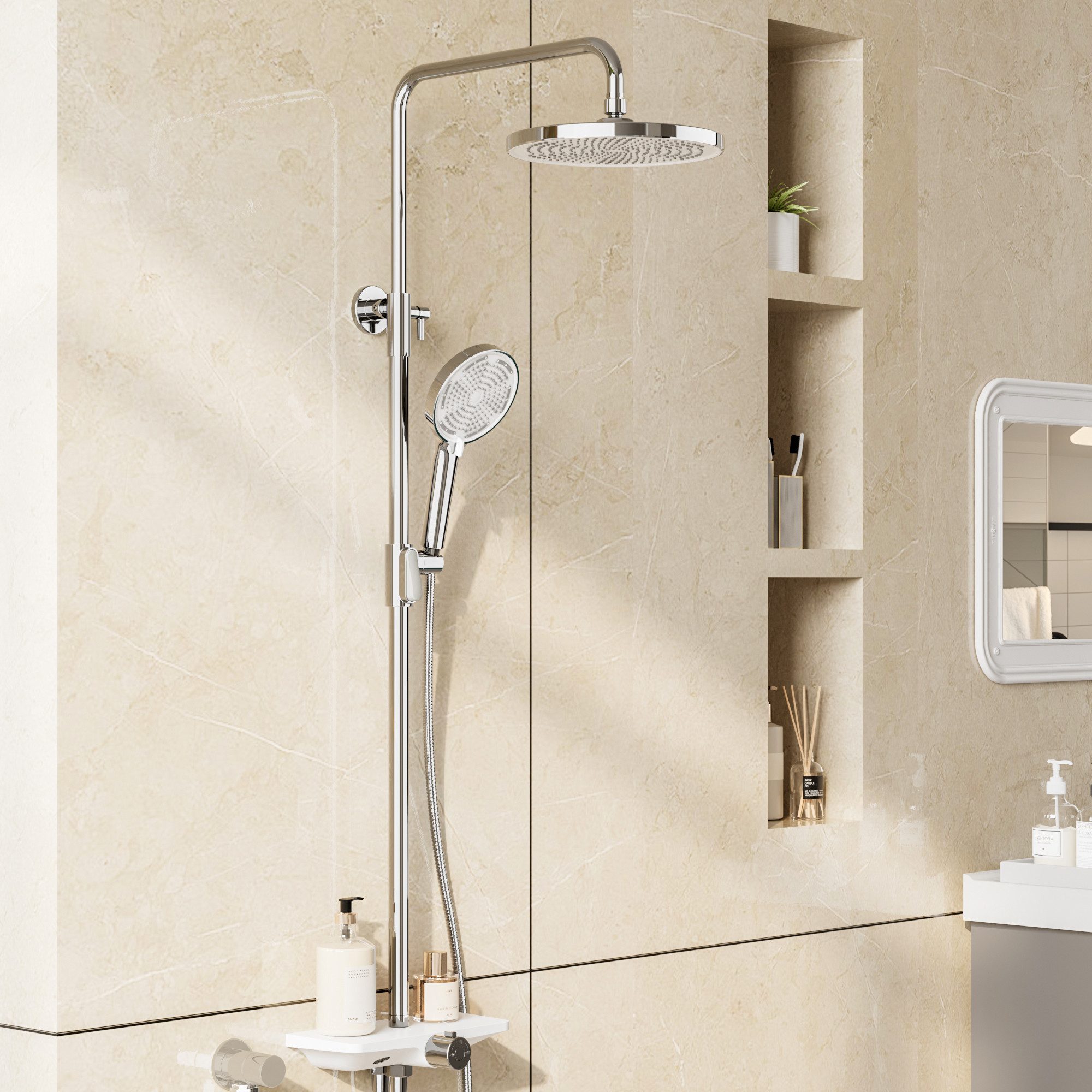 GarveeMore Brausegarnitur Regendusche Duschsystem Ablage 3-Funktion günstig online kaufen