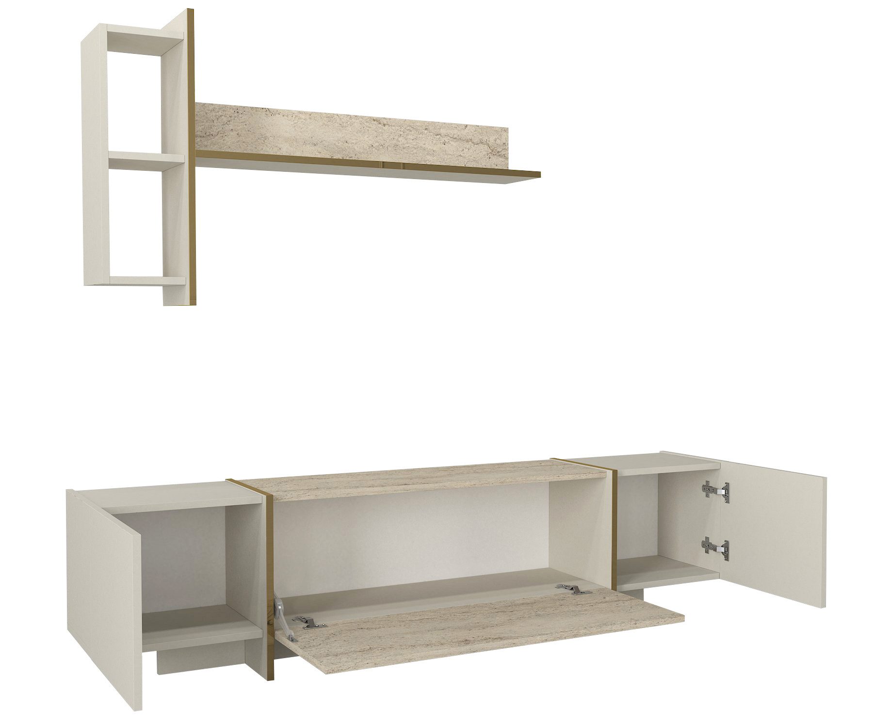 moebel17 TV-Wand Wohnwand in Beige mit Granit Optik, (Wohnwand-Set, 2-St., günstig online kaufen