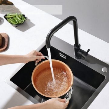CECIPA Küchenarmatur Schwarz Küchenarmatur, 360° drehbarer Waschbeckenhahn (Wasserhahn aus Edelstahl, 1-St., Einhand-Waschtischarmatur) Ventilkern aus Keramik