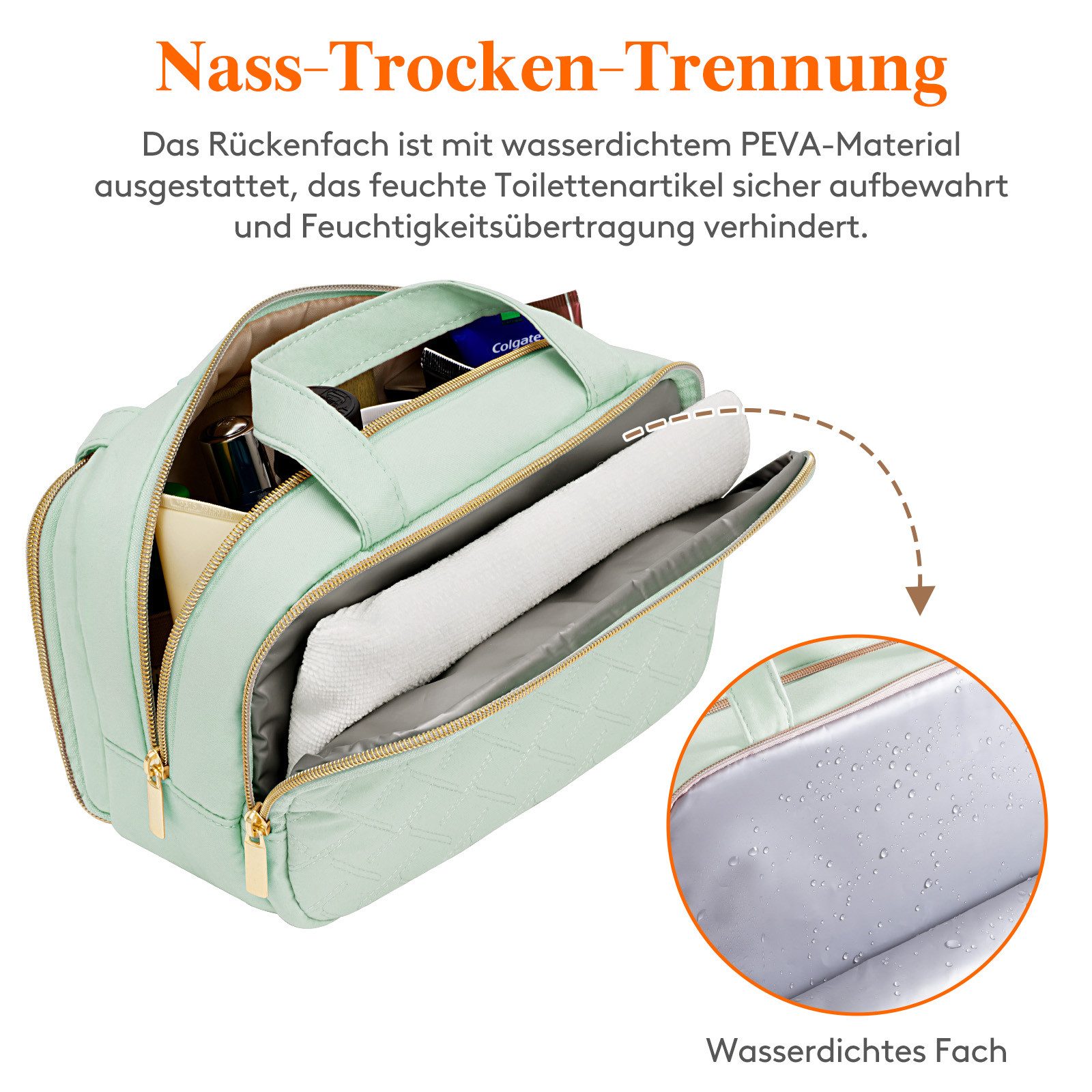Lifewit Kulturbeutel Reise Kulturtasche Damen, Wasserabweisende Kulturbeutel mit Nassfach (Set, 1-er, B/H/T 13/15.5/26 cm), Tragbar – Bild 5 von 5