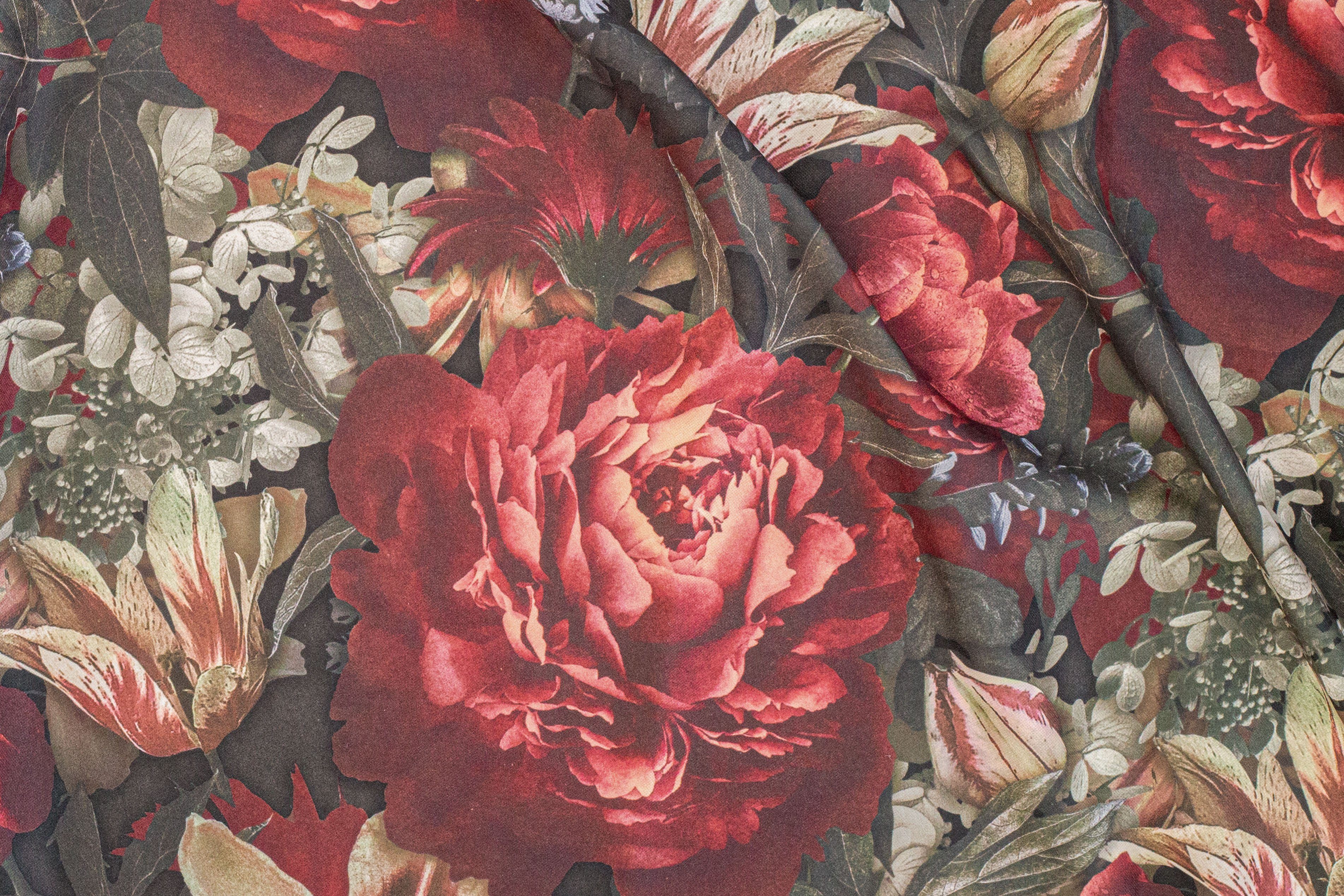 Vorhang Roja, HOMING, verdeckte rot, floral, Jacquard, Schlaufen Wohnzimmer, blickdicht, blickdicht, St), Schlafzimmer (1 Blumen, rose