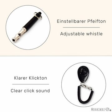 Monkimau Tier-Clicker Hundepfeife mit Klicker und Leine im Set, Edelstahl, Packung