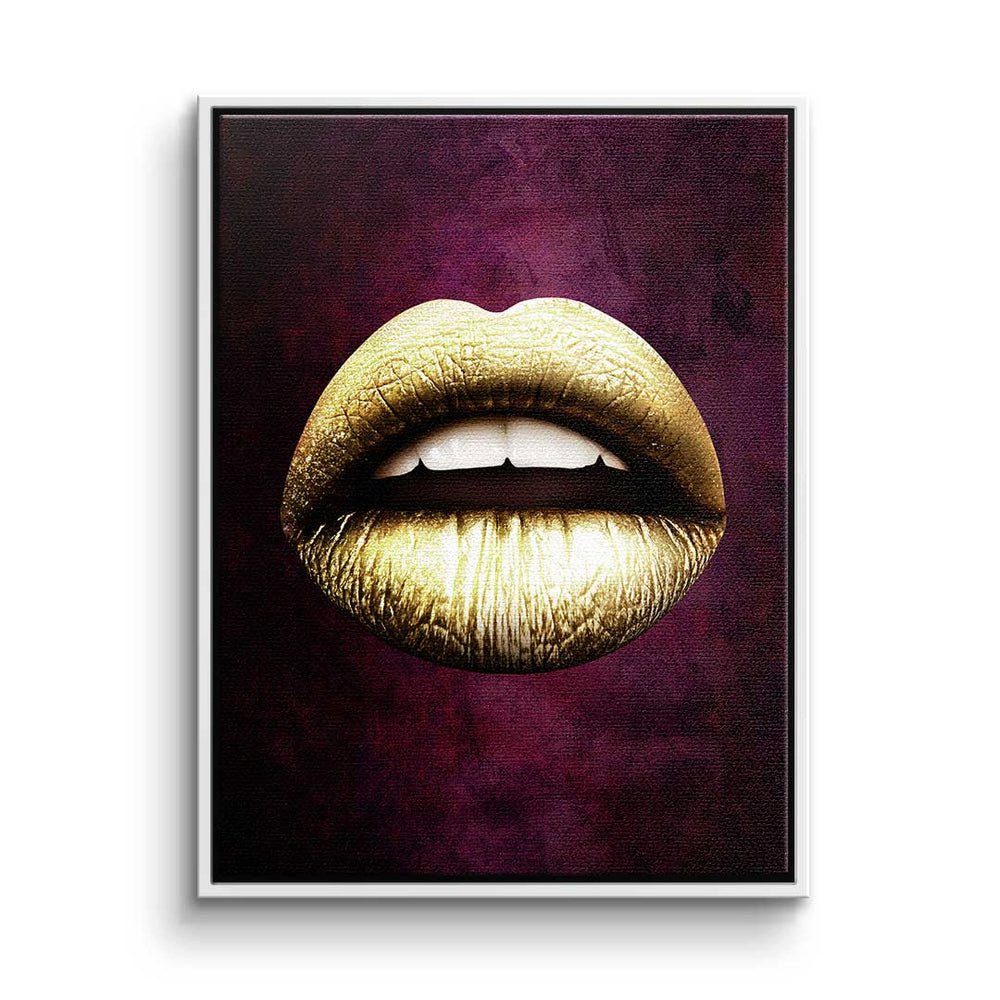 DOTCOMCANVAS® Leinwandbild, Premium Leinwandbild - Pop Art - Lippen X Red & Gold - modernes Wand weißer Rahmen