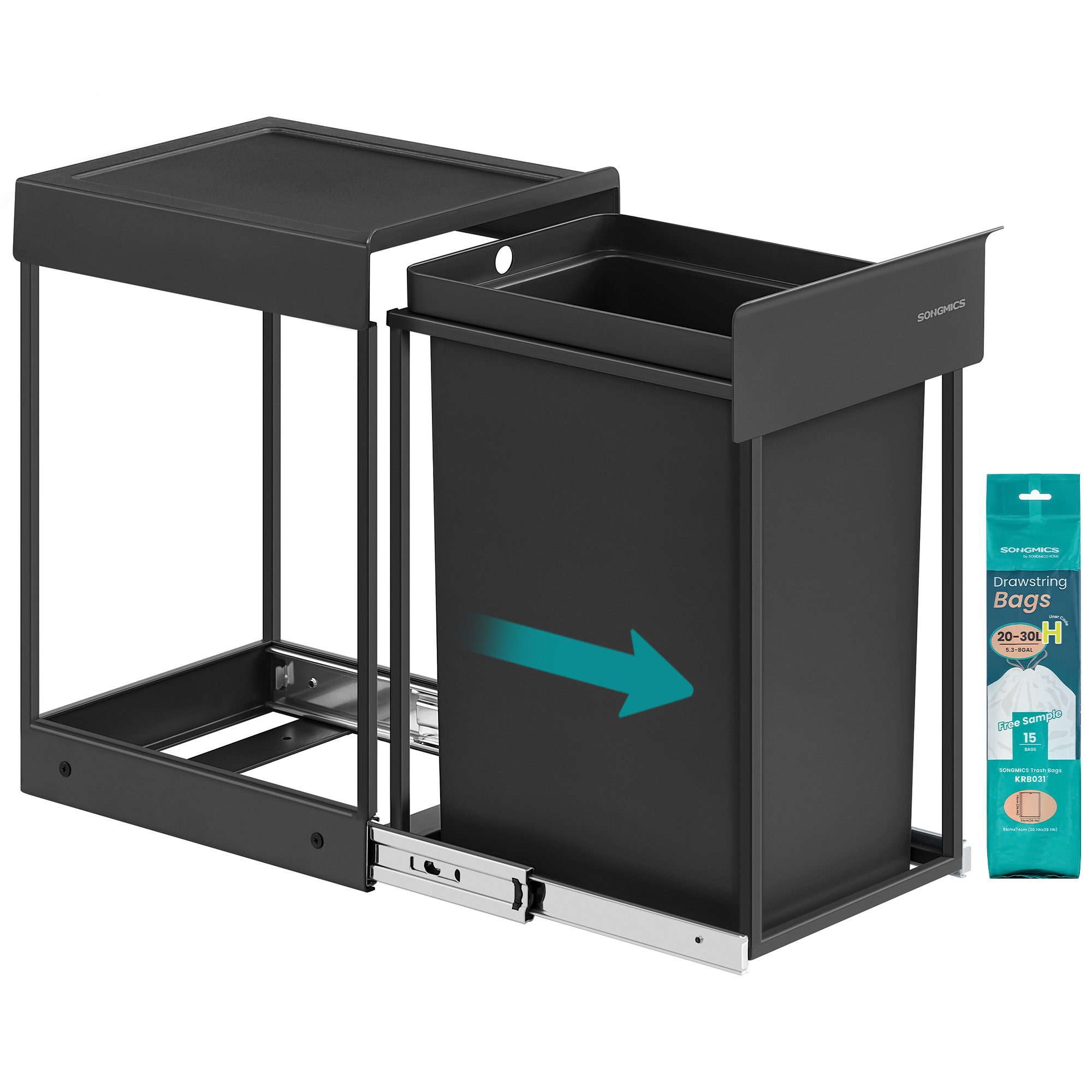 SONGMICS Mülleimer Küche, für Unterschrank, 1 x 20 L, Abfalleimer