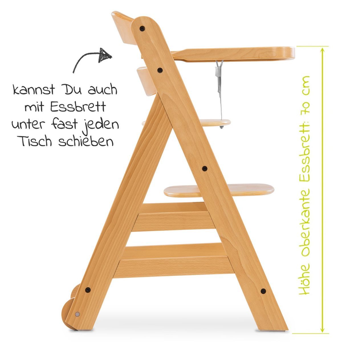 Hauck Hochstuhl Alpha Plus Move - Natur, Holz Kinderhochstuhl ab 6 Monaten mit Essbrett & Rollen - verstellbar