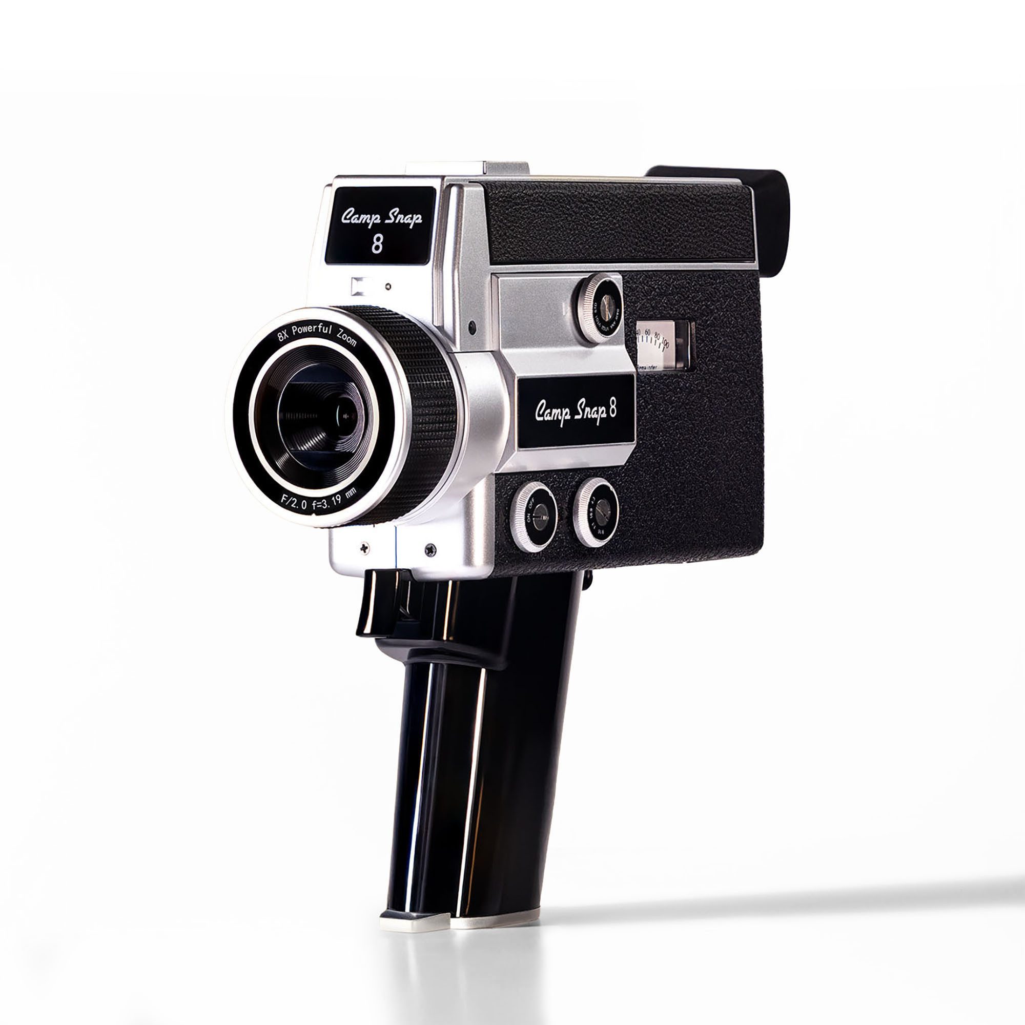 Camp Snap CS-8 Videokamera Camcorder Retro Super-8 Design Videokamera (HD, Kein WLAN, Keine Netzwerkfunktion, Einzelgerät inkl. Speicherkarte und Batterie, Retro-Design, Filter, kein Display, USB-C, microSD bis 128GB)