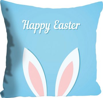 queence Dekokissen Happy Easter blue, mit einem österlichen Schriftzug, Kissenhülle ohne Füllung, 1 Stück