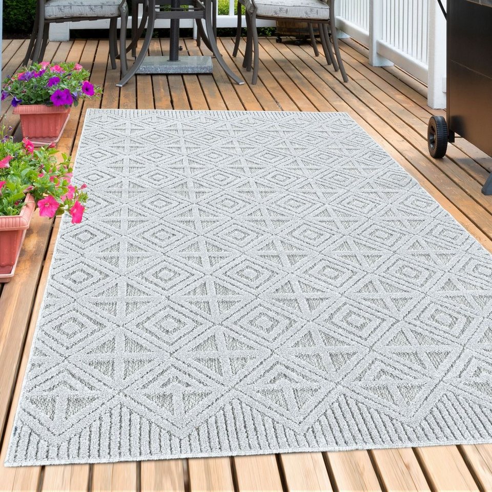 Outdoorteppich Boho-Design, Carpetsale24, Läufer, Höhe: 10 mm, Outdoor Teppich  Boho Design Skandinavisch Stil Küchen Balkon Terrasse