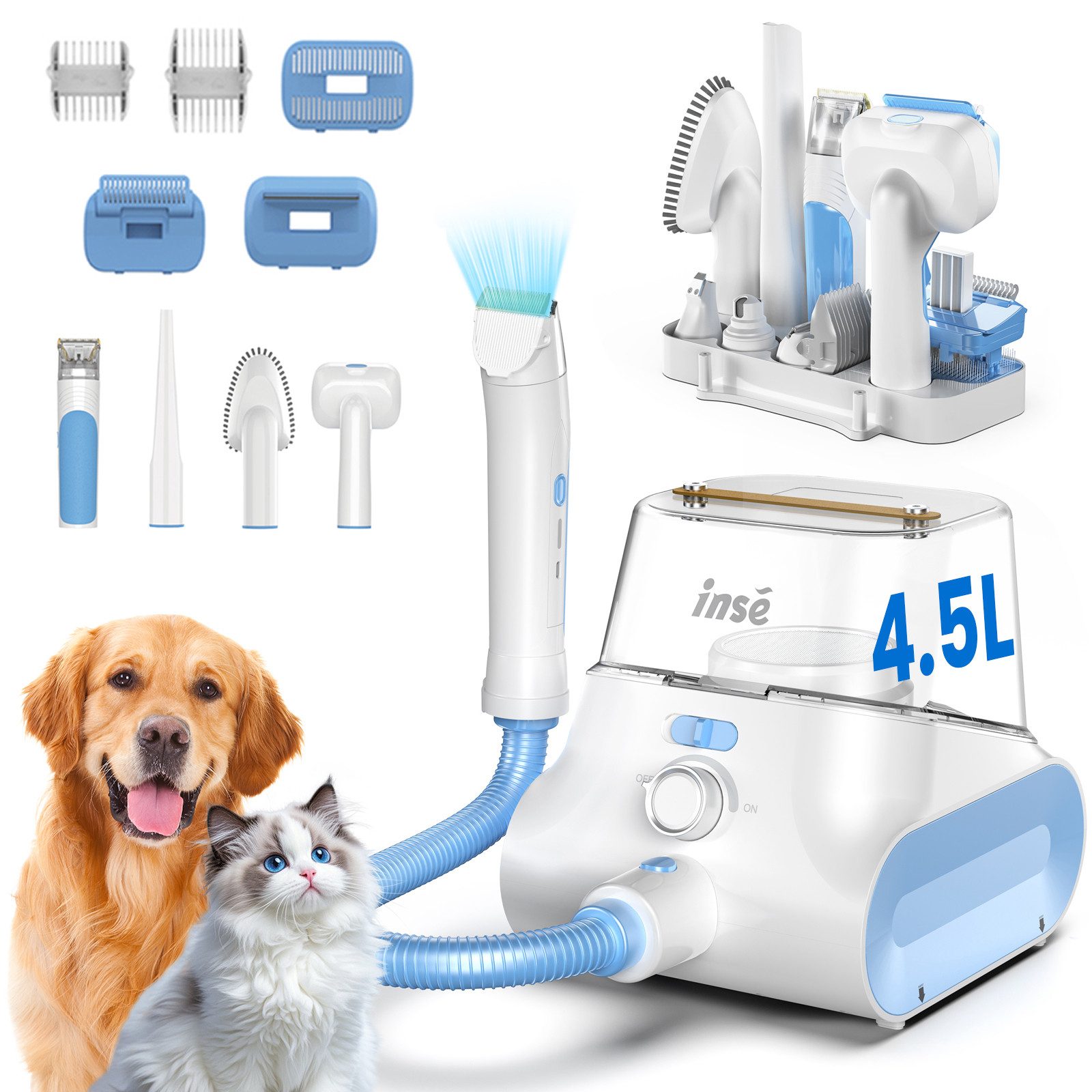 Hundeschermaschine mit Tierhaar Staubsauger,4.5LStaubbehälter,5 in 1 Tierhaarentferner