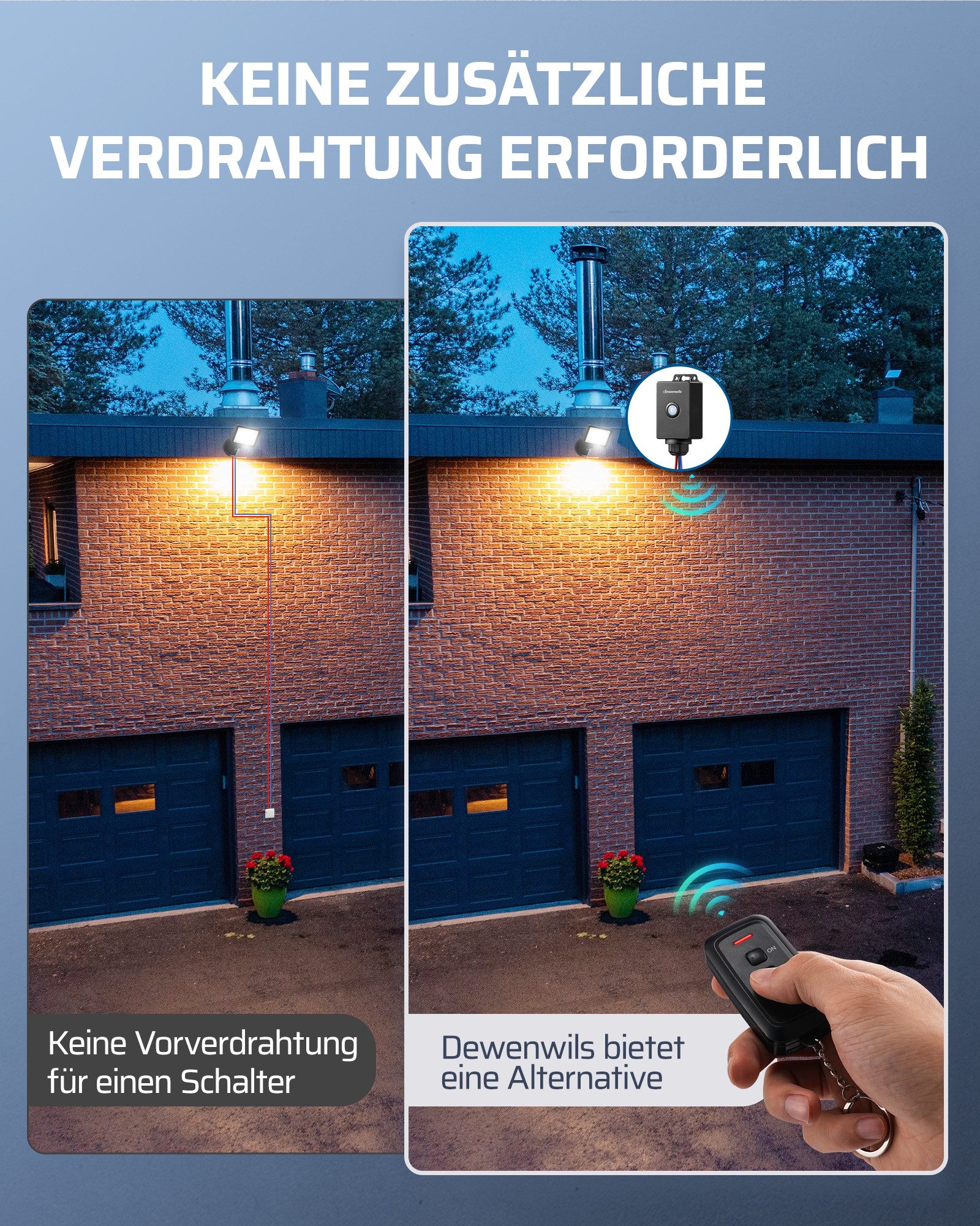 DEWENWILS Licht-Funksteuerung Funkschalter Außen, für Gartenbeleuchtung, Garagenbeleuchtung, Poolpumpen, Außenleuchten, Set, 2-tlg., IP65, 230V 15A, 433MHz, 100ft Reichweite, 2 Fernbedienungen