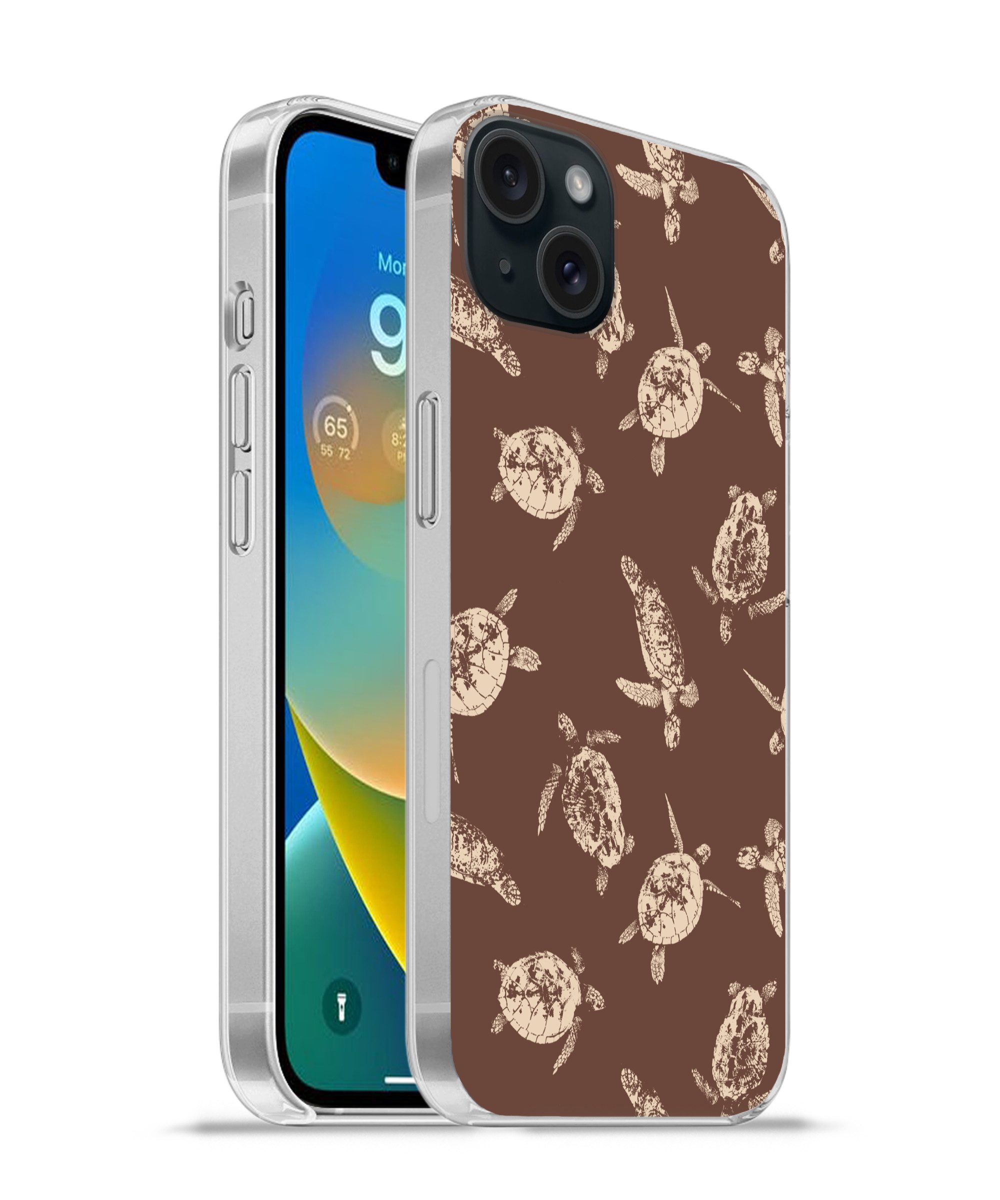 MuchoWow Handyhülle für Apple iPhone 15 Plus Schildkröten - Muster - Braun - Beige, Smartphone-Bumper, Print, Handy Schutzhülle Dünn