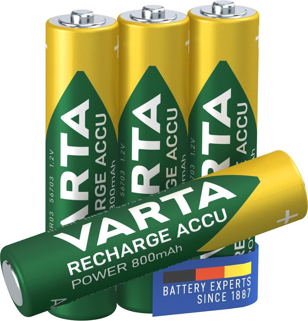 VARTA 4x Batterien AAA, wiederaufladbar, Recharge Akku, 800 mAh, vorgeladen Akku VARTA Recharge Accu Power AAA 800 mAh 800 mAh (1,2 V V, 1 St), bis zu 1000 Ladezyklen, kompatibel mit allen NiMH-Ladegeräten