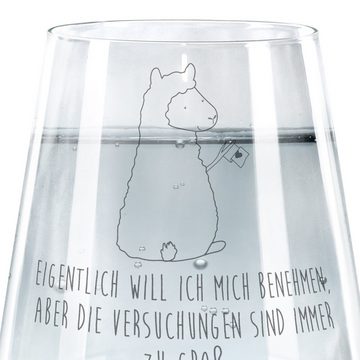 Mr. & Mrs. Panda Glas Alpaka Fahne - Transparent - Geschenk, Trinkglas, Lamas, Wasserglas, Premium Glas, Hochwertige Gravur