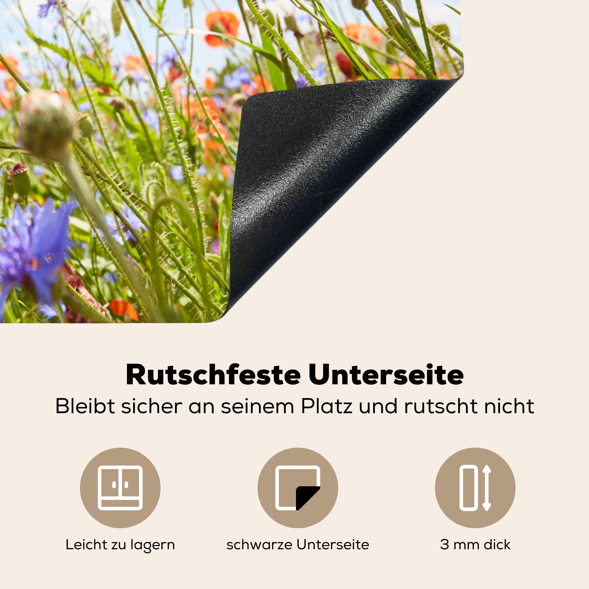 MuchoWow Herdblende-/Abdeckplatte Blumen - Natur Induktionskochfeld, Rot Mohn - tlg), (1 - cm, Vinyl, Ceranfeldabdeckung Blau, Frühling - - 59x51 Induktionsschutz