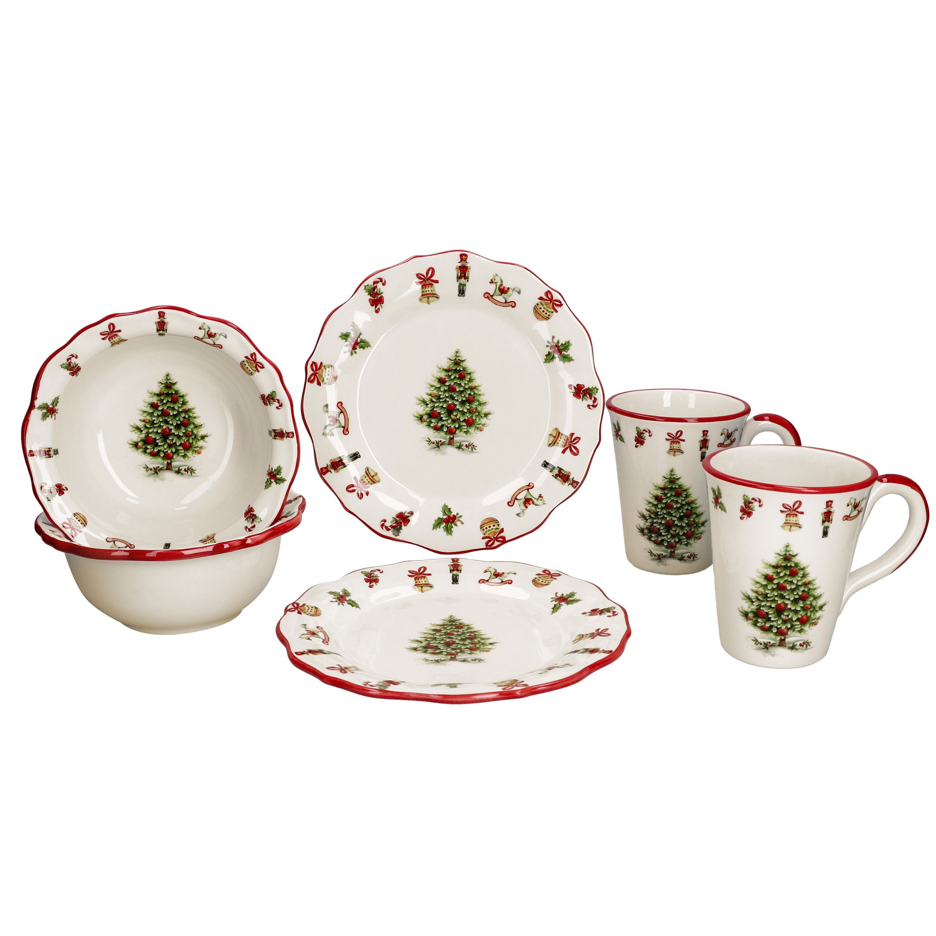 MamboCat Frühstücks-Geschirrset Maestro Natale 6tlg Frühstücksset 2 Personen Teller Becher Schalen, Steingut