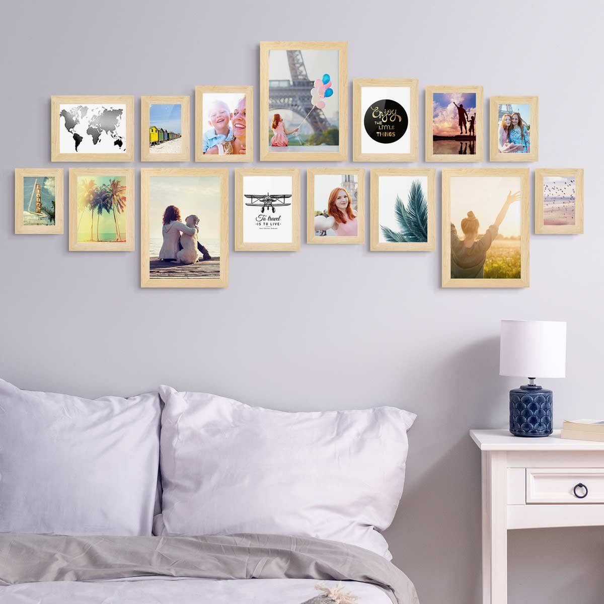 PHOTOLINI Bilderrahmen 15er Set breite Rahmen in verschiedenen Formaten für Einzelbilder, für 15 Bilder (15er Set), MDF Holz, Acrylglas & Zubehör, Formate 10x15 bis A4 / 21x30 cm