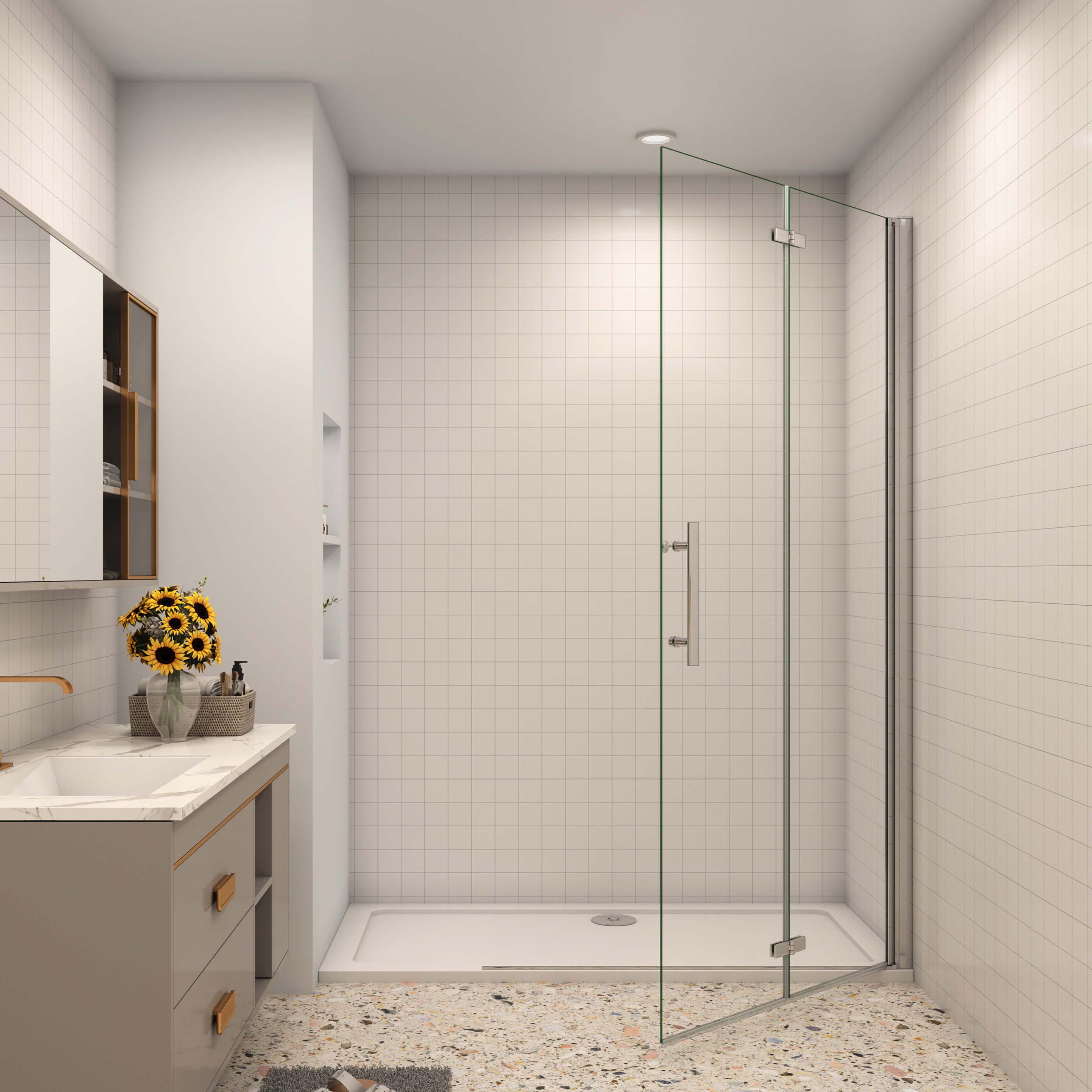 AICA Walk-in-Dusche Faltbar Drehbar Duschwand Duschtür Duschtrennwand, Einscheibensicherheitsglas, mit Antikalk- Versiegelung