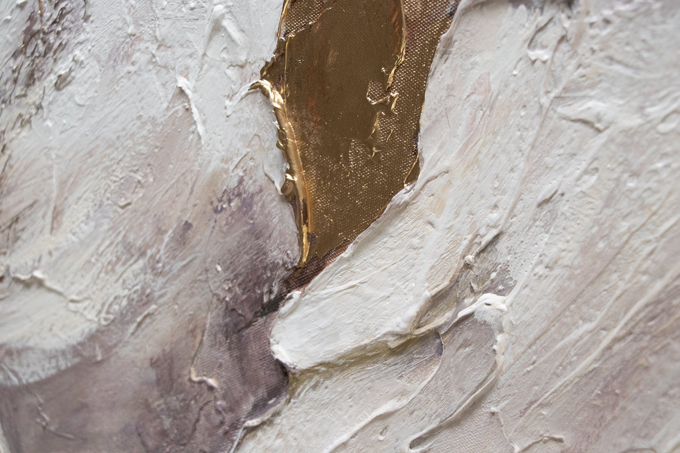 YS-Art Gemälde Malve, Blumen, Gold Weiß Blume Leinwand Bild Handgemalt