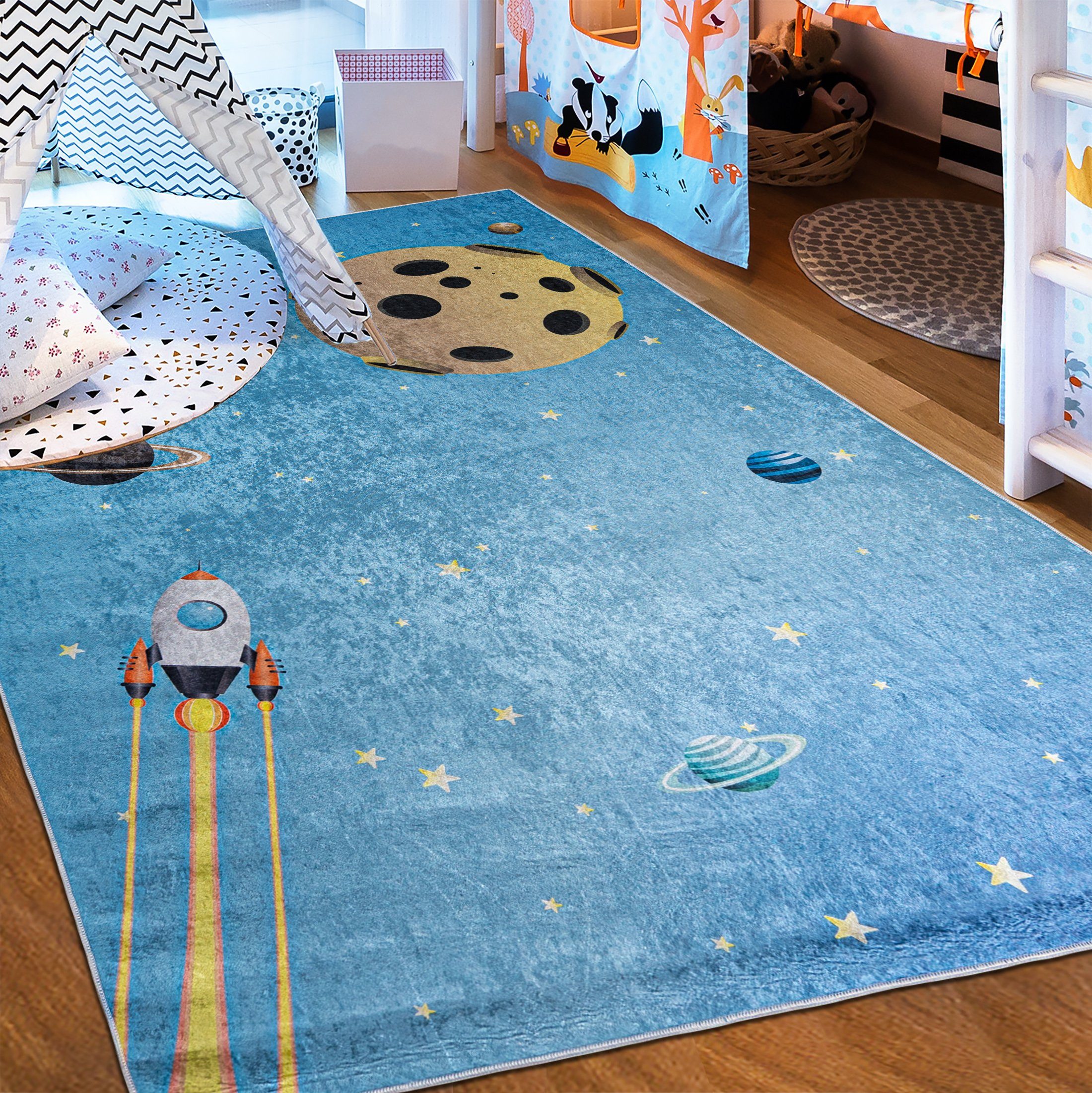 Mazovia Kinderteppich Kinderteppich Kinderzimmerteppich Planeten Weltraum, günstig online kaufen