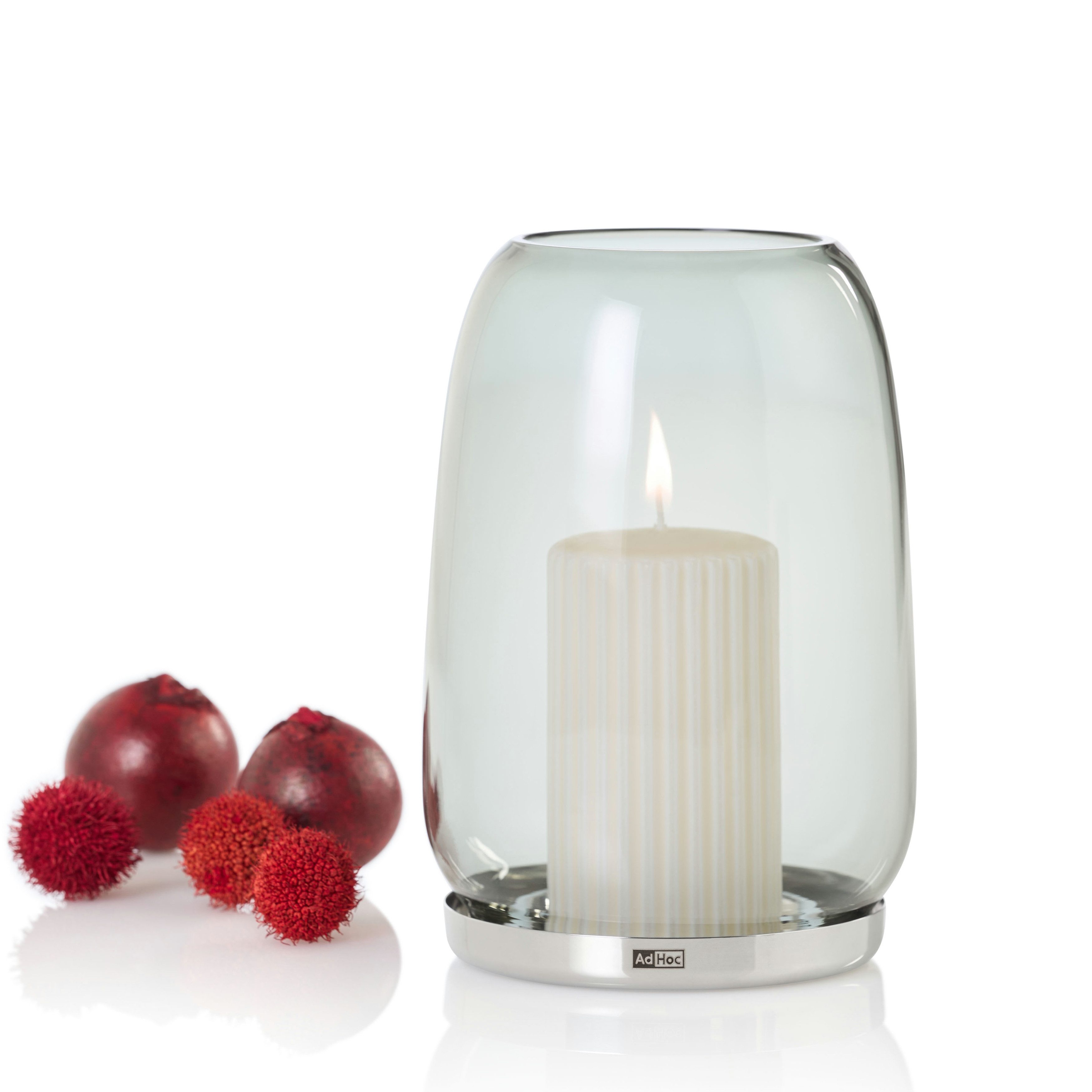 AdHoc Windlicht Yuna (Windlicht & Ständer aus Edelstahl), für Kerzen, LED-Kerzen oder Teelichter, edles Borosilikatglas