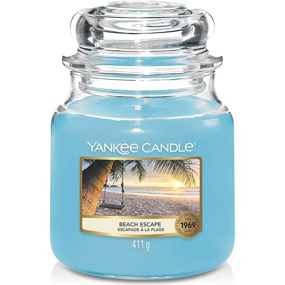Yankee Candle Duftkerze Beach Escape, im Glas, 411 g, Duftnoten von Meeresluft, Blumen- und Holzaromen