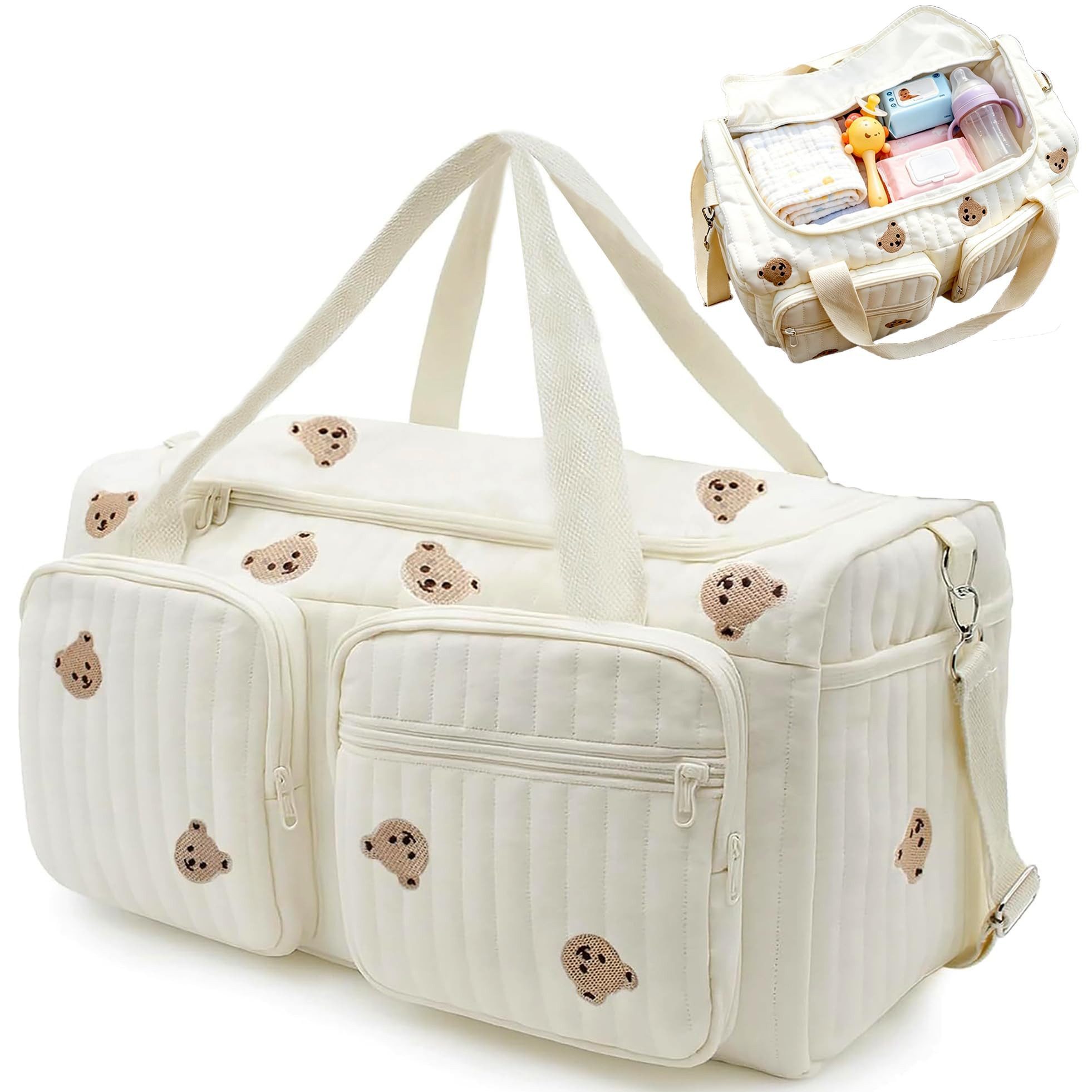 FOUORTUNATE-BEE Wickeltasche Große Wickeltasche Mama Tasche Reisetasche Schultertasche 45×22×26 cm, Für Krankenhaus Kinderwagen Reise Alltag Baby Wickeltasche Organizer