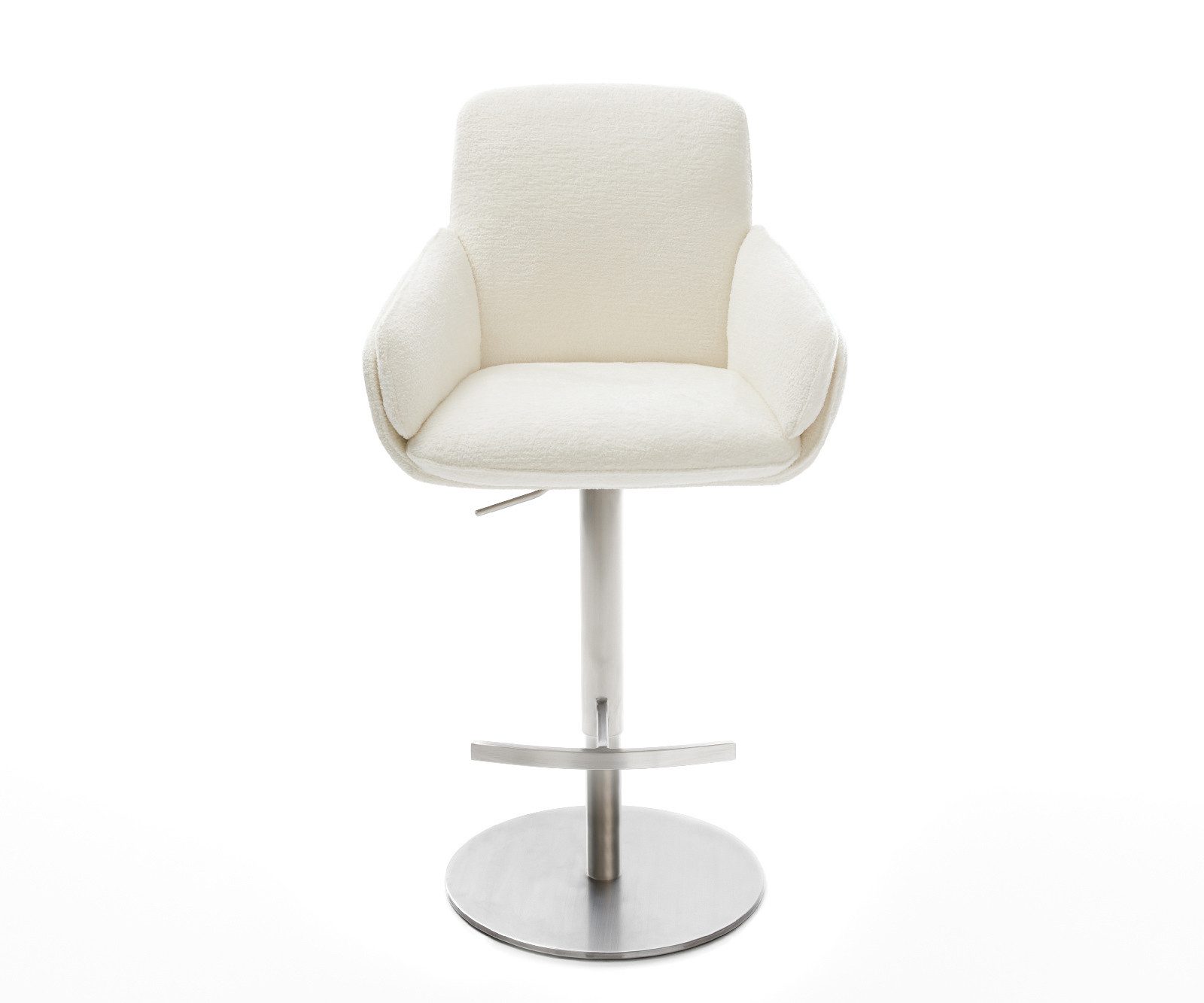 DELIFE Barhocker Luan-Flex, Drehfuß höhenverstellbar Edelstahl Silberfarben Bouclé Soft Beige