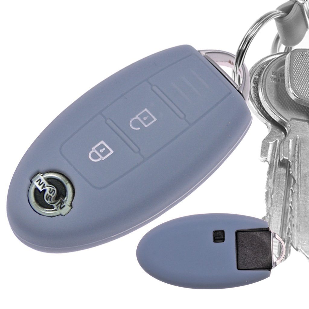mt-key Schlüsseltasche Autoschlüssel Softcase Silikon Schutzhülle Dunkelgrau, für Nissan Juke Micra Note Qashqai Pulsar X-Trail Leaf 3 Knopf KEYLESS