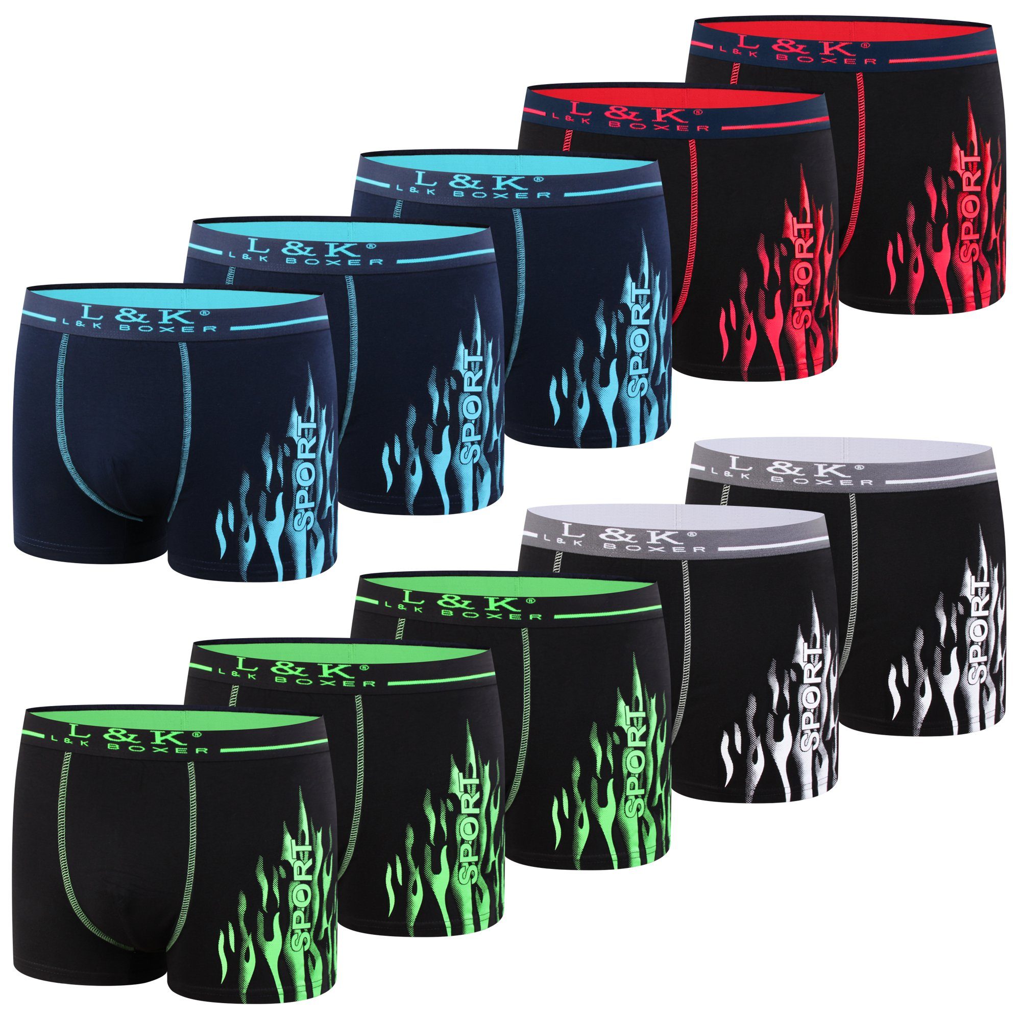 L&K Boxershorts 1104-1121 (10er-Pack) Herren Boxershorts mit tollem Motiven günstig online kaufen