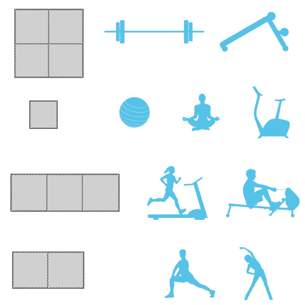 eyepower Fitnessmatte für Zuhause - 3,2 m² Trainingsmatte mit Rand - 4 Große Home Gym Matten (4-St), 90 x 90 x 2 cm Bodenschutzmatte Sport und Gymnastik - EVA Bodenmatte