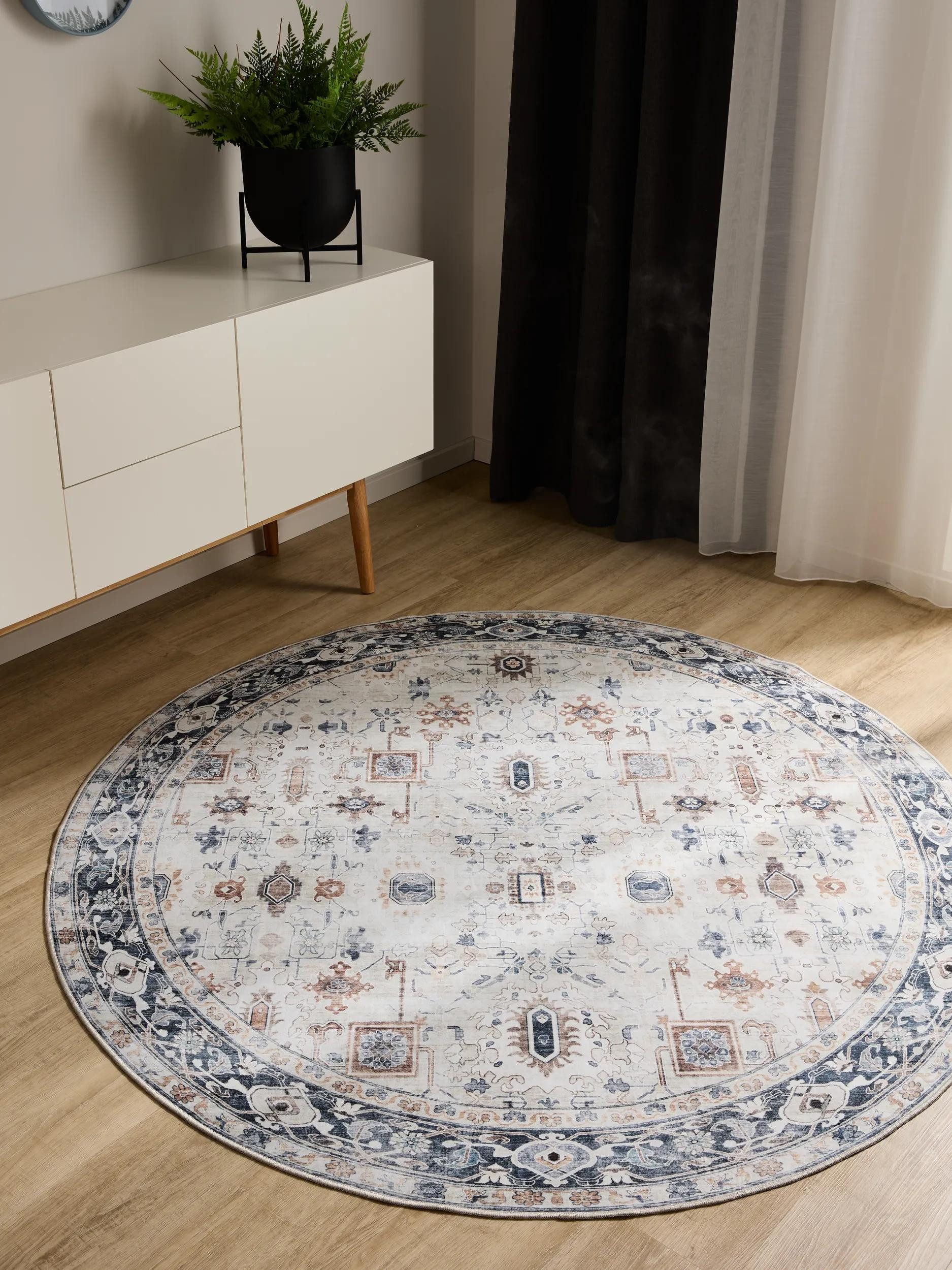 benuta Teppich George, rund, Höhe: 5 mm, Vintage-Look, Kurzflor, Teppich Wohnzimmer, Schlafzimmer, Waschbar