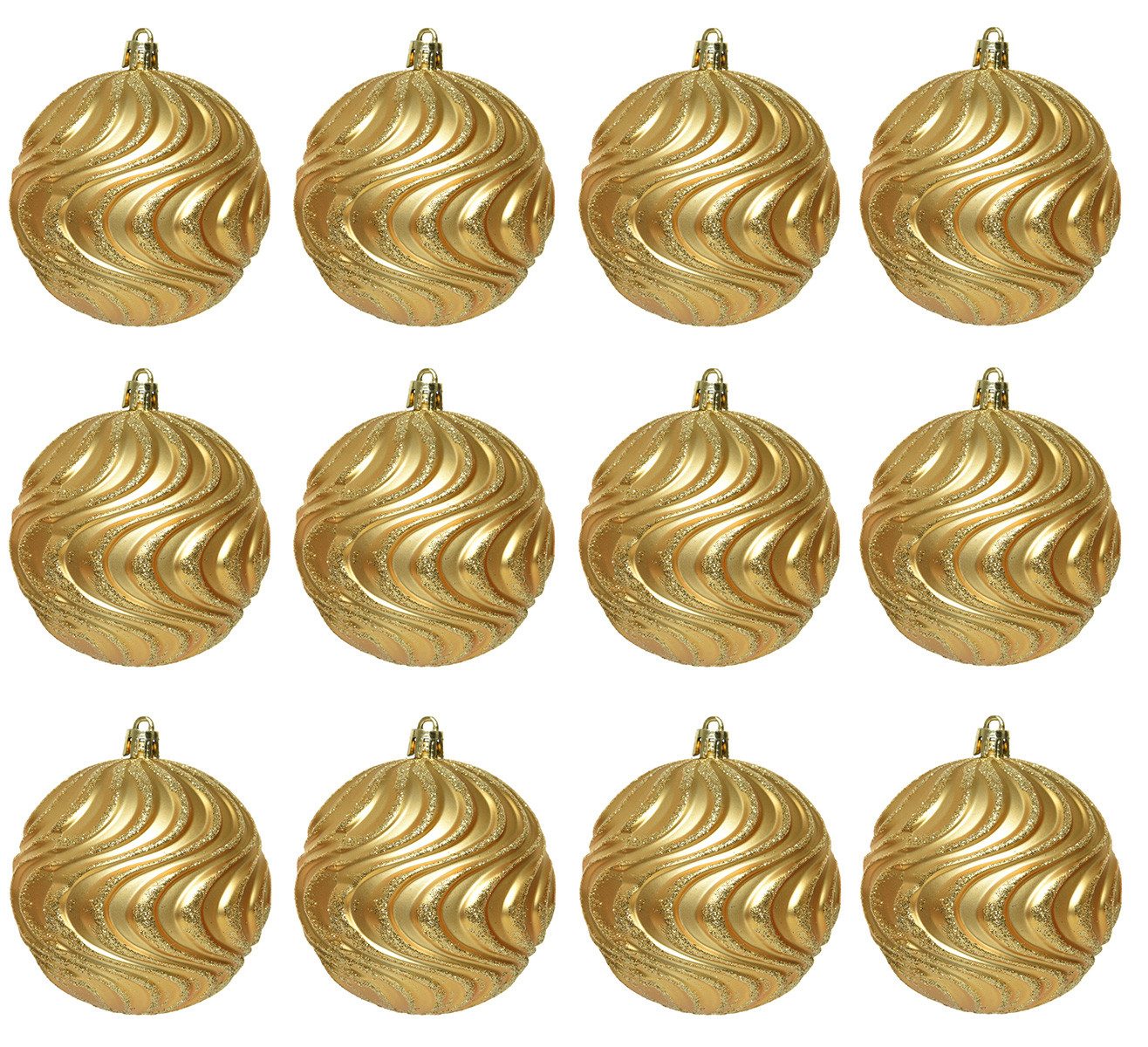 Kaemingk Weihnachtsbaumkugel, Weihnachtskugeln Kunststoff 8cm Wellen Ornamente 12er Set - Hellgold