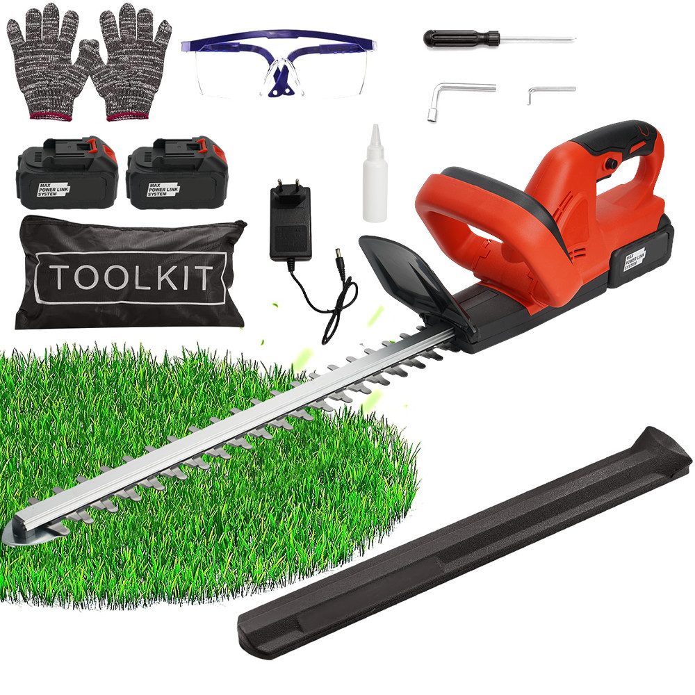 AKKEE Akku-Heckenschere 24V Elektro-Heckenschere mit 2x Akku und Ladegerät, 52cm, kabellose Gartenschere für Hecken & Büsche