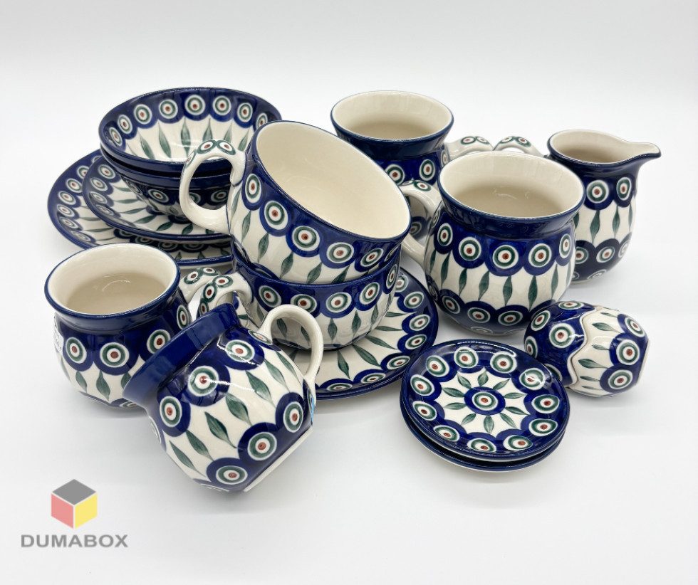 Ceramika Artystyczna Bolesławiec Tasse Handgefertigte Tasse mit Untertasse Bunzlauer Keramik 350 ml