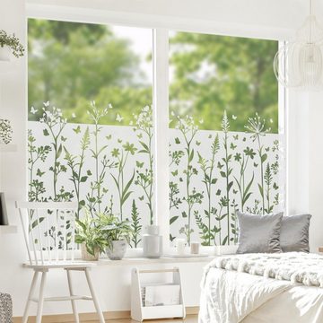 Fensterfolie statisch haftend Motiv Fensterdeko Wildblumen Schmetterlingen Bordüre, Bilderdepot24, blickdicht, Innen Fenster Tür Balkontür Küche Badezimmer Wohnzimmer Schlafzimmer