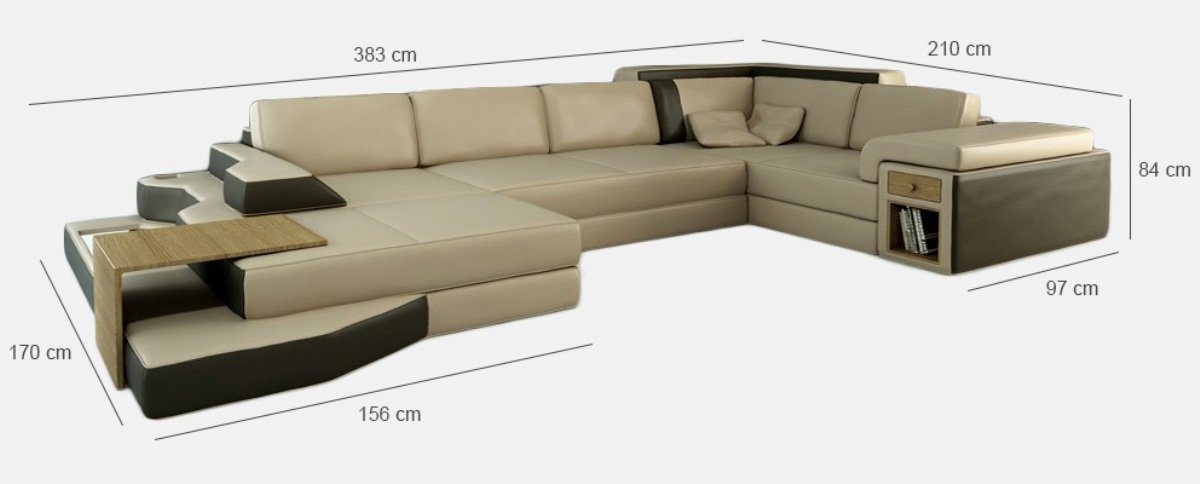 JVmoebel Ecksofa, XXL Design Big U Couch Textil Wohlandschaft Ecksofa Leder Form Sofa