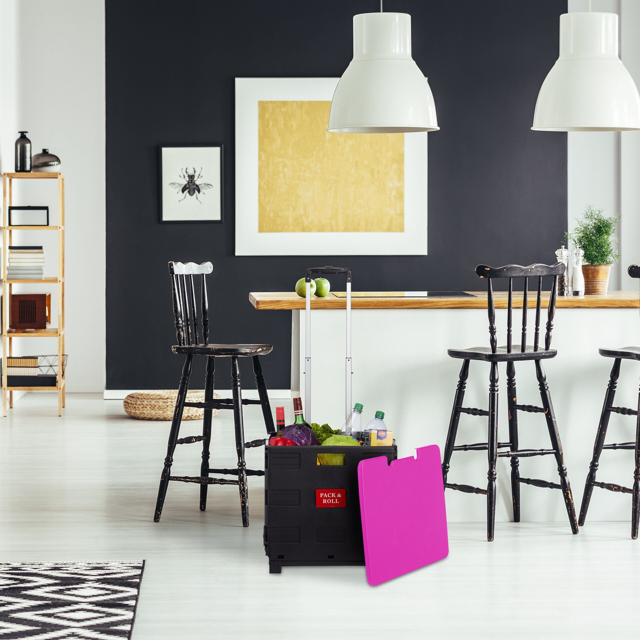 relaxdays Einkaufstrolley Klappbarer Einkaufstrolley mit Deckel, Pink günstig online kaufen