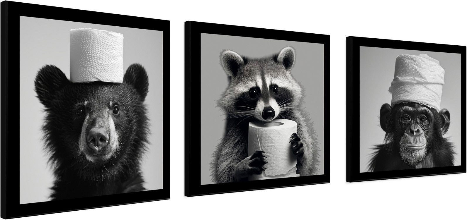 Bönninghoff Bild mit Rahmen 3er-Set WC Tiere 3x23x23 cm – Tiermotiv modern