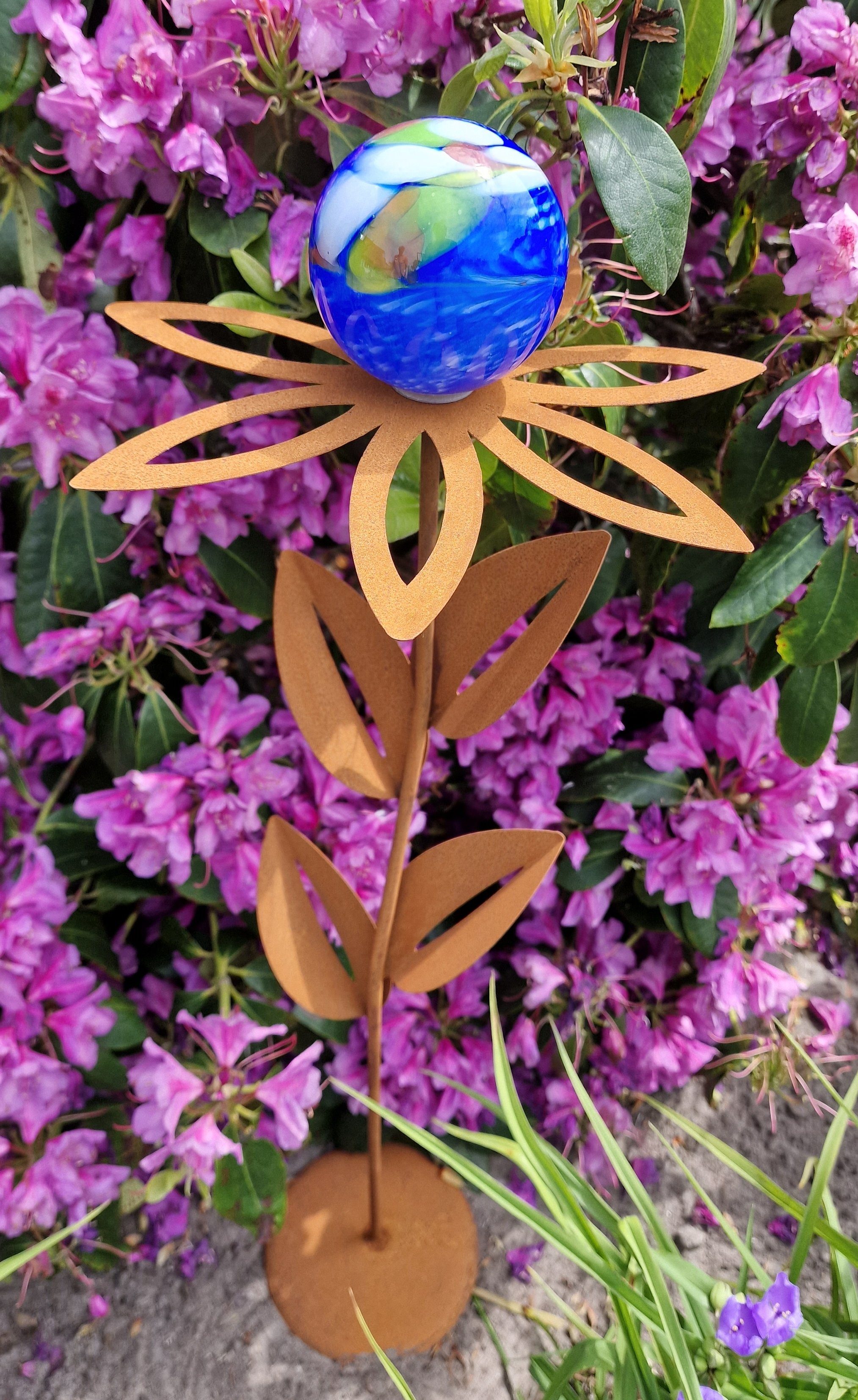 Glaszauber mit Blume Cortenstahl cm Standfuß Jürgen 77 Bocker Paris Garten-Ambiente Blau Gartenstecker