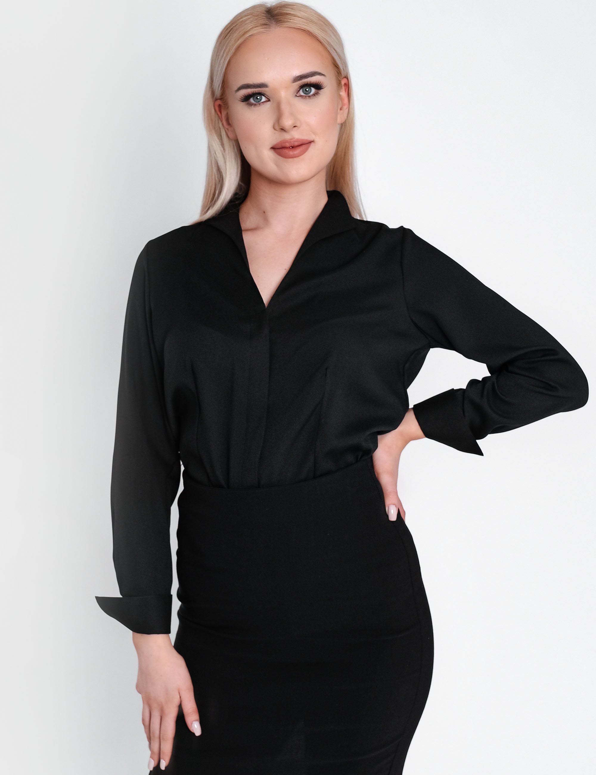 HEVENTON Klassische Bluse Business-Bluse mit Kelchkragen, bügelleicht