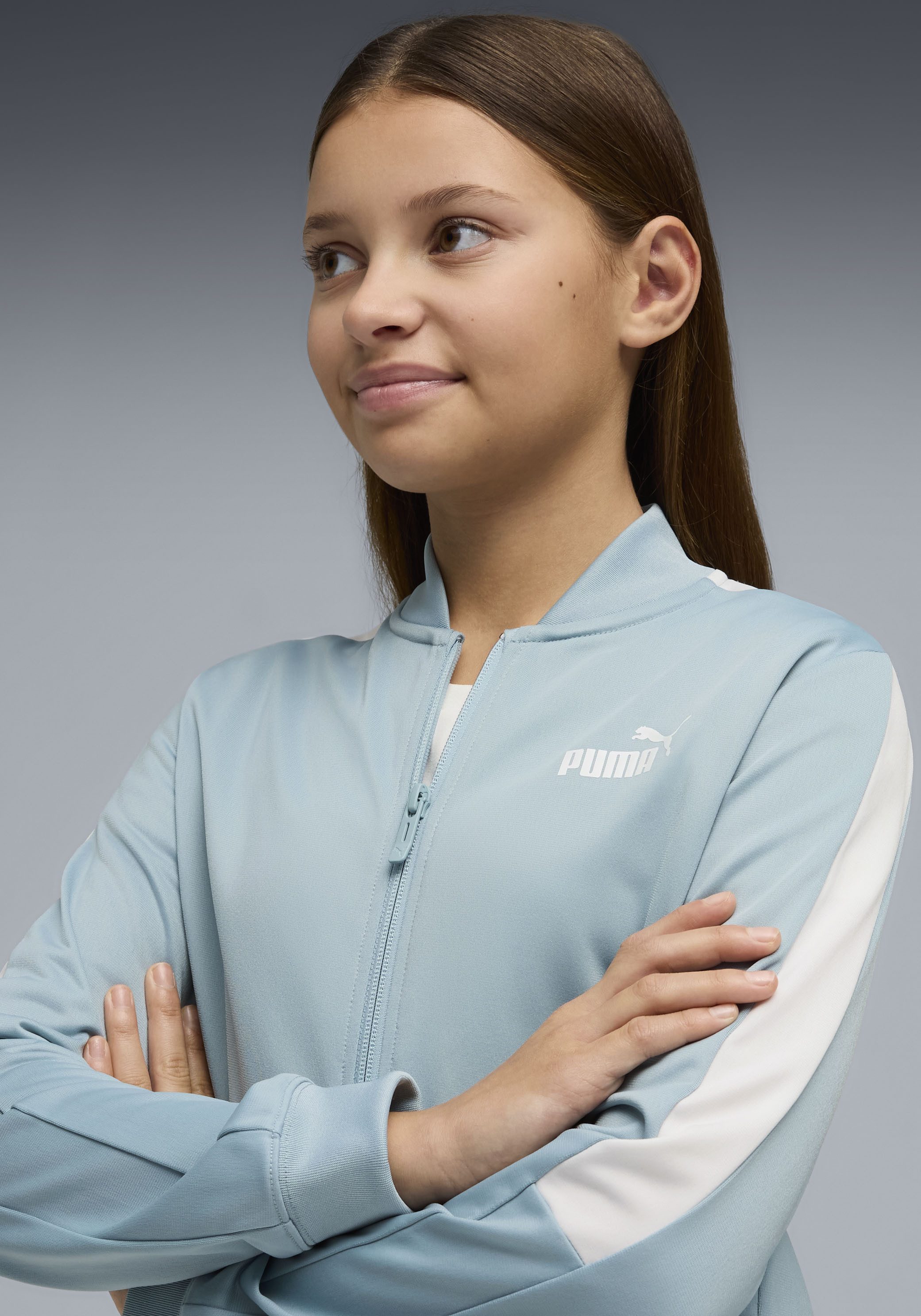 PUMA Trainingsanzug POLY BASEBALL SUIT G (2-tlg), 2-teilig, mit Stehkragen, mit elastischem Bund