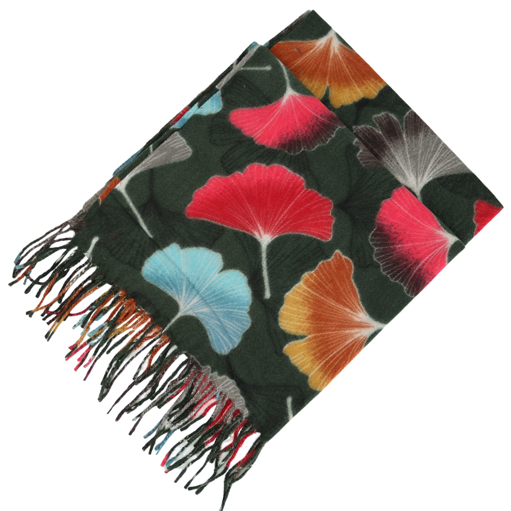 MIRROSI Modeschal weicher und warmer Schal Gingkoblatt mit Fransen, 70x180c günstig online kaufen