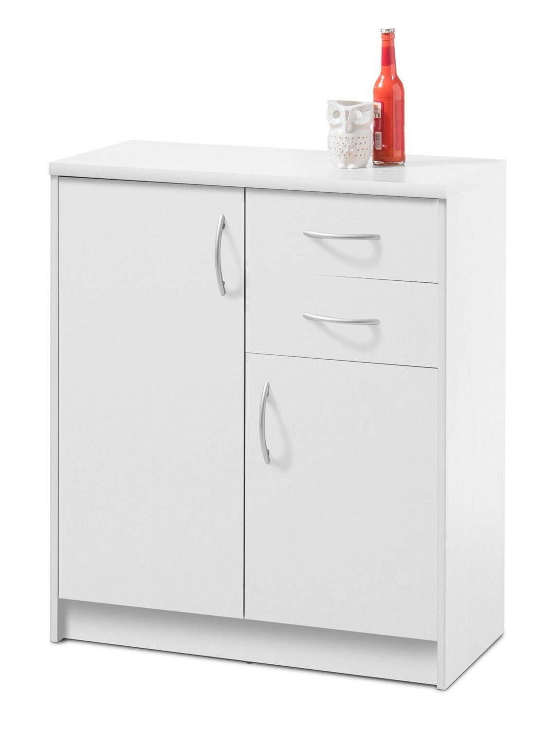 Kommode OPTIMUS, B 74 x H 86 cm, Weiß matt, mit 2 Türen und 2 Schubladen