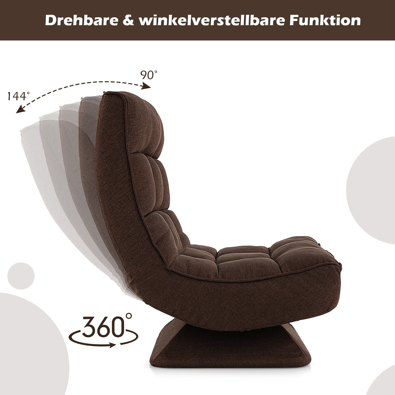 COSTWAY Relaxsessel 360° drehbar Gamingstuhl Bodensessel, verstellbar, klappbar mit Kissen – Bild 3 von 5