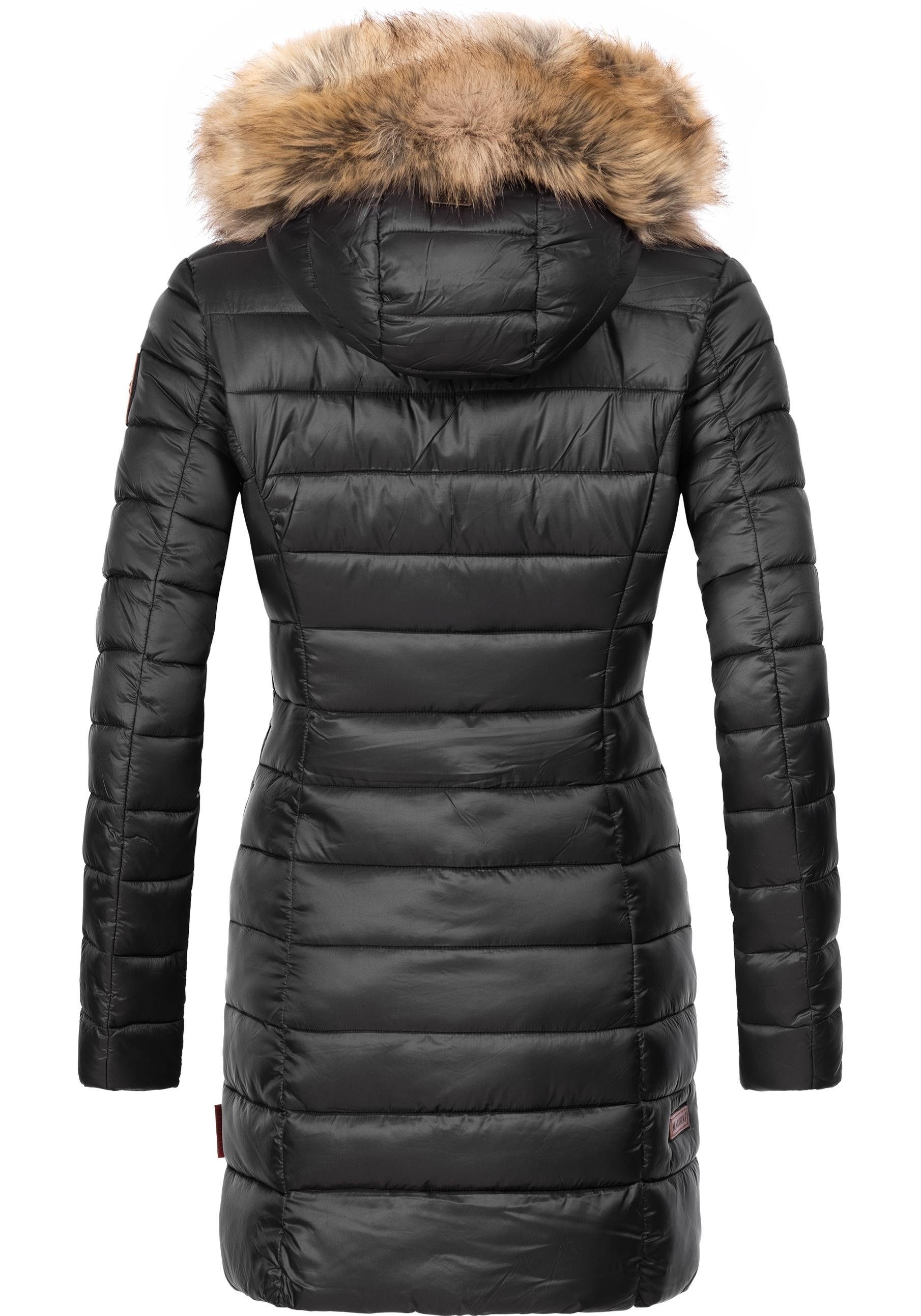 Marikoo Steppmantel Rose-Stepp zeitloser Winterparka mit großer Kunstfellkapuze