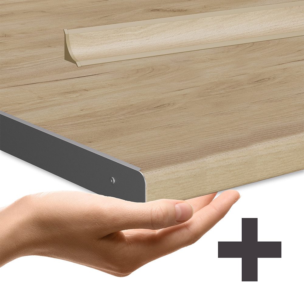 Vicco Küchenzeile R-Line, Anthrazit Hochglanz/Anthrazit, 350 cm, AP Eiche