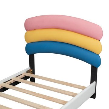 OKWISH Kinderbett Gästebett Stauraumbett Polsterbett Bett (90*200cm, mit Lattenrost, Regenbogenform Leder Jungen- und Mädchenbett), ohne Matratze