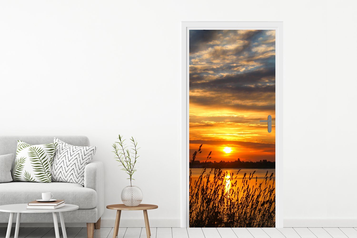 Sonnenuntergang Türtapete Meer - (1 cm bedruckt, - - Fototapete Tür, 75x205 Türaufkleber, Himmel - Horizont St), MuchoWow für Matt, Pflanzen,