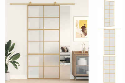 vidaXL Zimmertür Schiebetür Golden 90x205 cm Matt ESG-Glas und Aluminium Zimmertür Inne