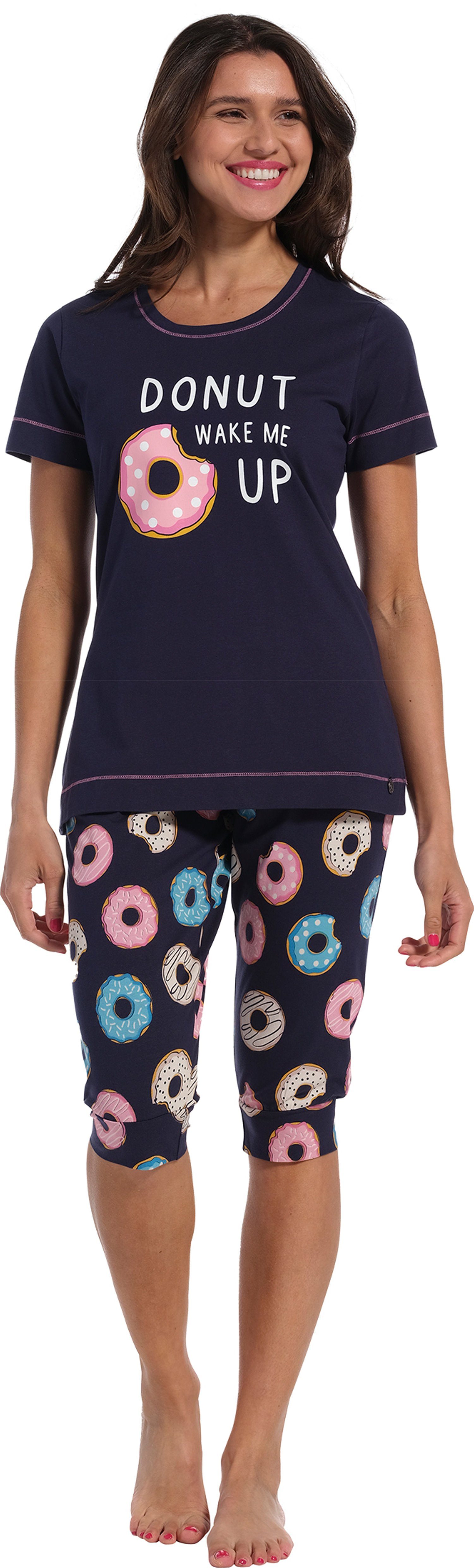 Pastunette Schlafanzug Damen Pyjama mit Donuts (2 tlg) Caprihose